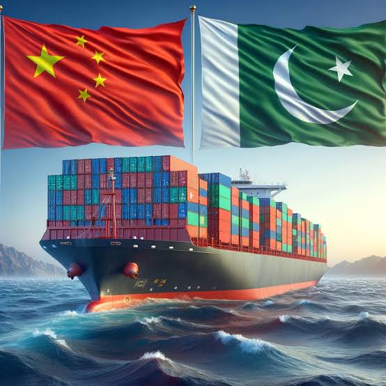 Cargo ship transporting containers from China to Pakistan